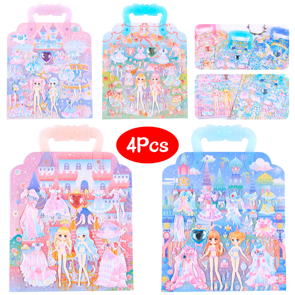 PENGXIANG 4PCS Kids Princess Stickers Toy with 8 Beautiful Mermaid Princess 30+ Gorgeous Dresses Dress Up Game For Girls 2-12 Years Old - image 1 of 6