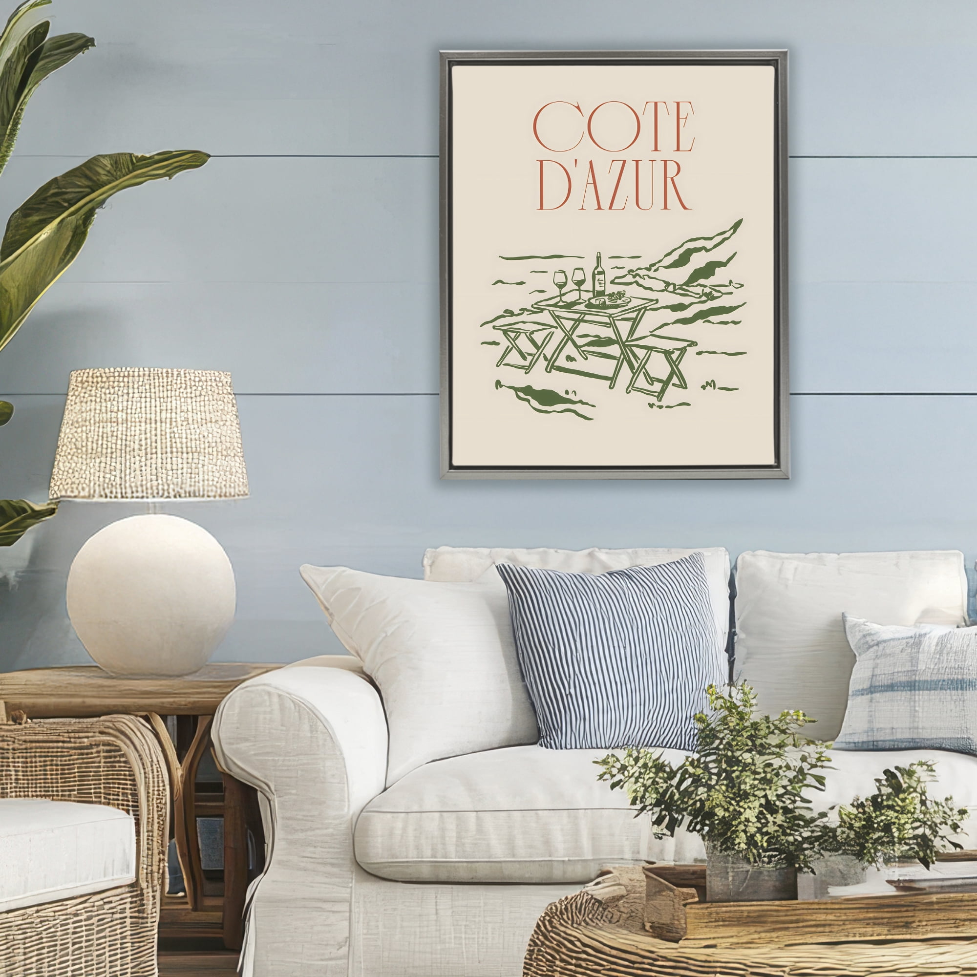 Stupell Industries Seaside Wine Picnic Gray Framed Floater Canvas Wall Art, design by The Prints Vibe