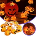 thumbnail image 2 of Ghost Face Pumpkin String Lights - 9FT Black Wire with Orange LED Lights, Battery Powered Halloween Decor for Home, Trees, Wall & Garden Parties, 2 of 6
