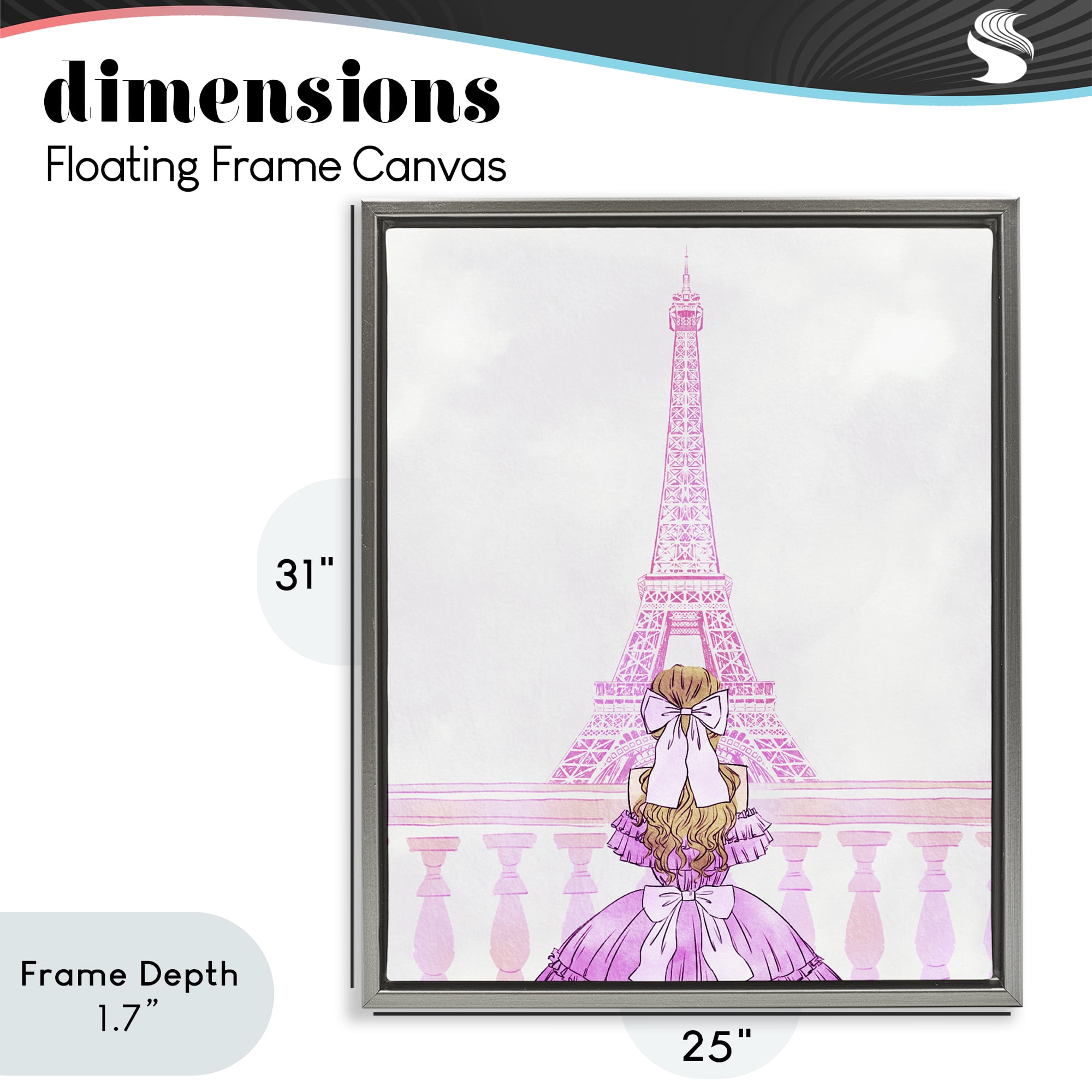 Stupell Industries Pink Gown & Eiffel Tower Gray Framed Floater Canvas Wall Art, design by Ziwei Li
