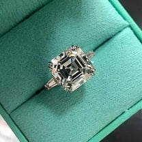 Beautifully 3Ct Asscher Cut Simulated Diamond 14K White Gold Finish Engagement Ring