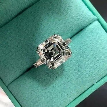 Beautifully 3Ct Asscher Cut Simulated Diamond 14K White Gold Finish Engagement Ring