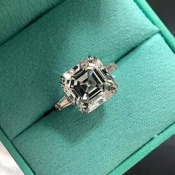 Beautifully 3Ct Asscher Cut Simulated Diamond 14K White Gold Finish Engagement Ring
