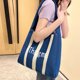 thumbnail image 5 of Bolsos de lona informales para mujer, bolsos y carteras de diseñador de lujo, novedad de 2023, bolso de hombro con letras decoradas a rayas de estilo preppy, 5 of 5