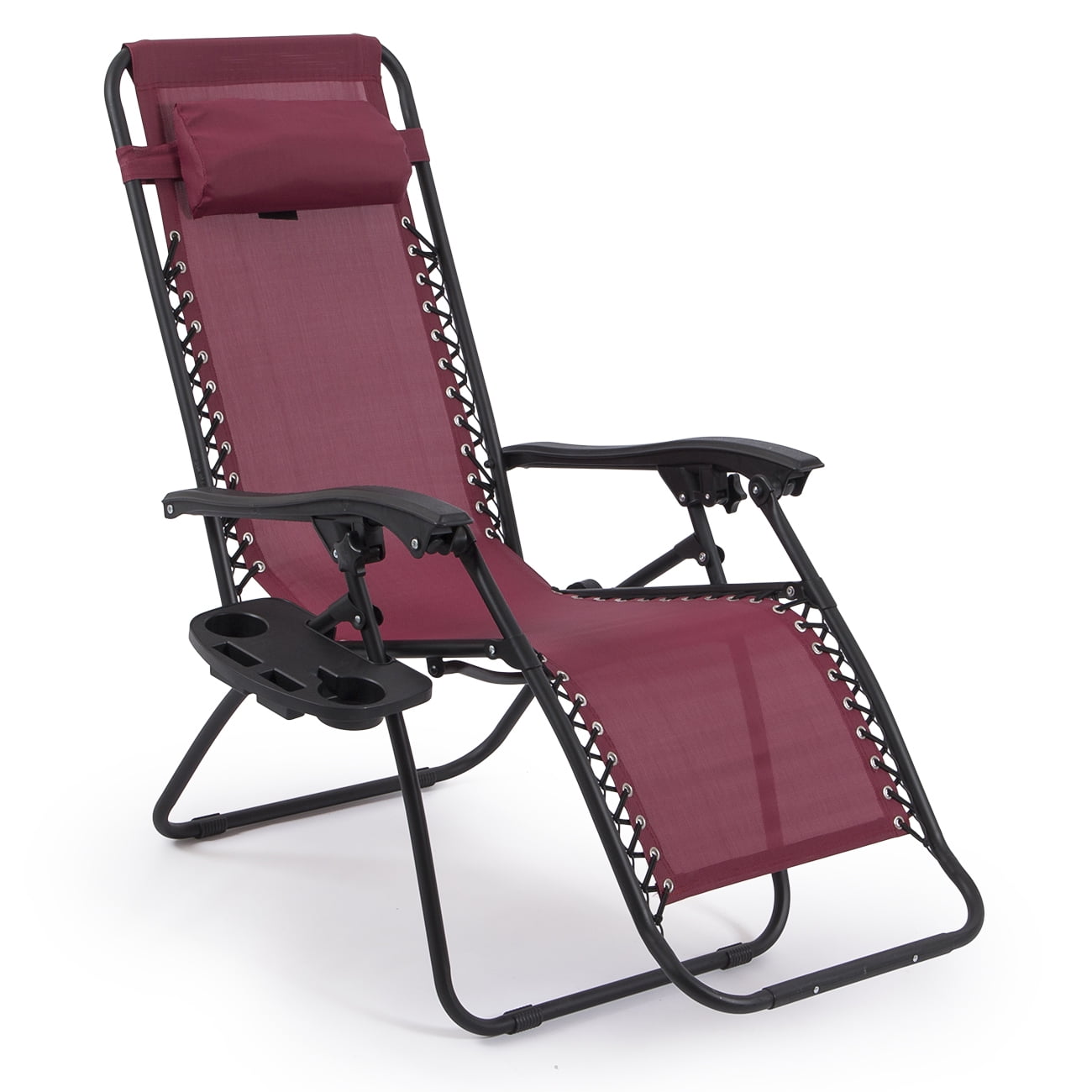 Belleze Set Of 2 Zero Gravity Chair Lounge Chairs With Utility Tray Cup Reclining Seat Burgundy