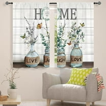 Farmhouse Rustic Cotton Window Curtains 42W X 63L Inch 2 Panels Rod Pocket Country Vintage Retro Wooden Green Leaves Bedroom Bathroom Curtains Inspirational Window Drapes Treatment Living Home Decor