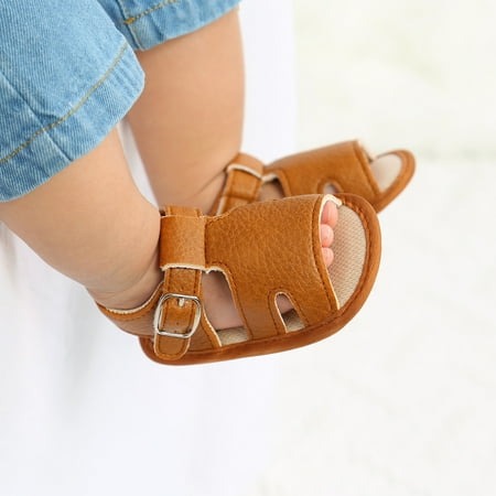 

NEGJ Baby Flat Boys Shoes Sandals Prewalker Girls Rubber Sole Walking Non-Slip Soft Baby Shoes