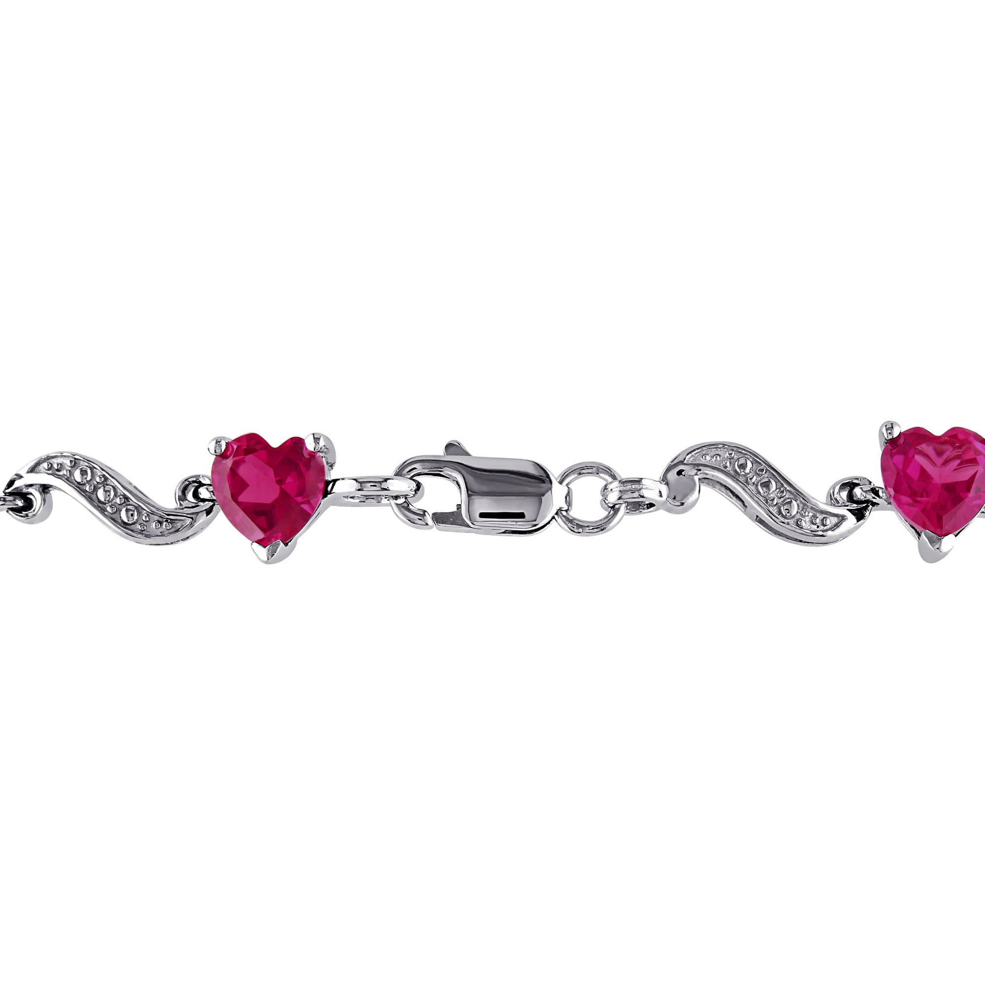 Miabella Women's 9-1/10 Carat T.G.W. Heart-Shape Created Ruby and Round-Cut Diamond Accent Sterling Silver S-Link Bracelet - image 3 of 5