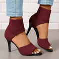 thumbnail image 3 of Mepaouo Peep Toe Heels for Women Sexy Stiletto High Heels Dressy Slip on Knit Booties Sandals(Wine,7), 3 of 7