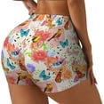 thumbnail image 2 of Fotbe Flowers And Birds Watercolor Seamless Shorts, Womens Workout Shorts High Waist Stretch Booty Short for Gym/Yoga/Running/Biking-Small, 2 of 9