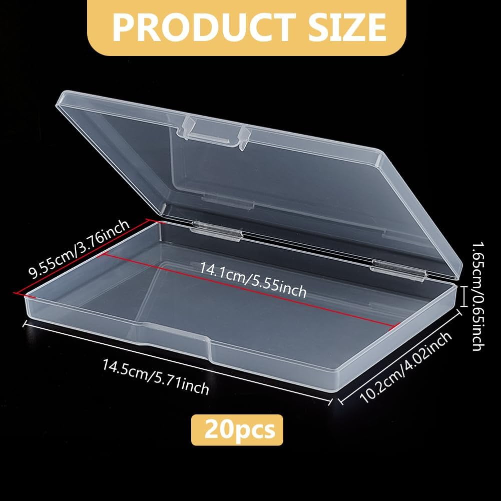 20 Packs Rectangle Clear Plastic Box 5.7x4x0.65 Inch Containers Pencils Storage Organizer Box Dustproof Case with Hinged Lid for Cards Pencils and Art Supplies Clear