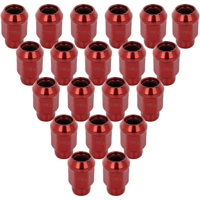 Écrous de Roue Rouges 20 Pcs, Cannelure, Embout Fermé, Filetage de Douille 14x1,5, Écrou de Crou pour Acura pour Buick pour Cadillac pour Chevrolet pour Chrysler pour Dodge pour GMC pour Honda pour Jeep pour Lexus pour Toyota
