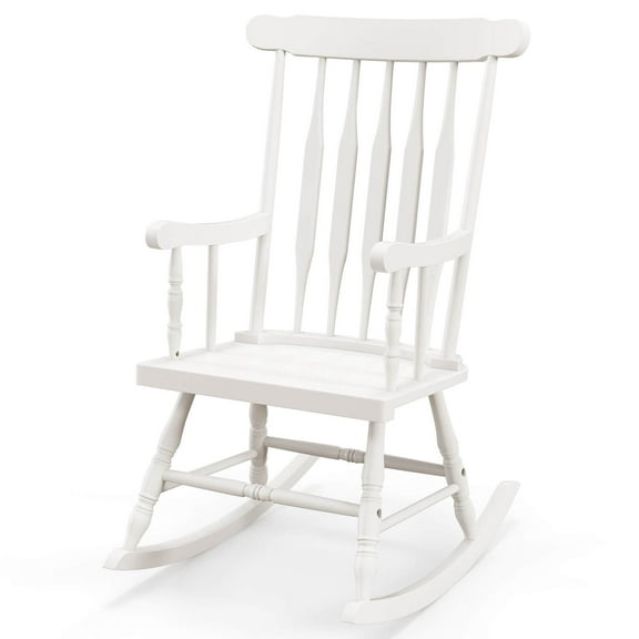 Costway Solid Wood Rocking Chair Porch Rocker Indoor Outdoor Seat Glossy Finish White