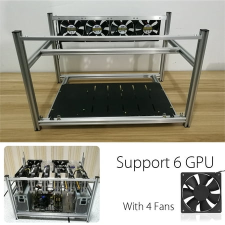 Aluminum Open Air Mining Miner Frame Rig Case DIY + 4Pcs Fans For 6 GPU Graphics Card Crypto Coin ETH BTC ZCash Miner