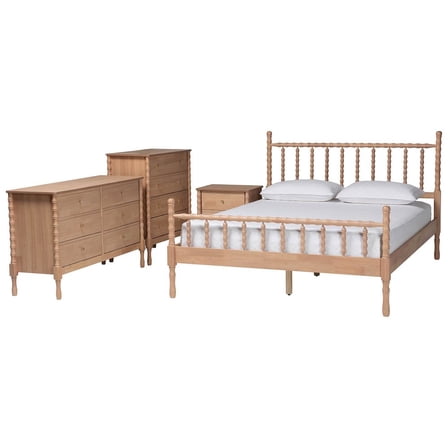 Baxton Studio 4-Piece Bedroom Set: Dresser, Chest, and Nightstand, Farmhouse Style, Queen