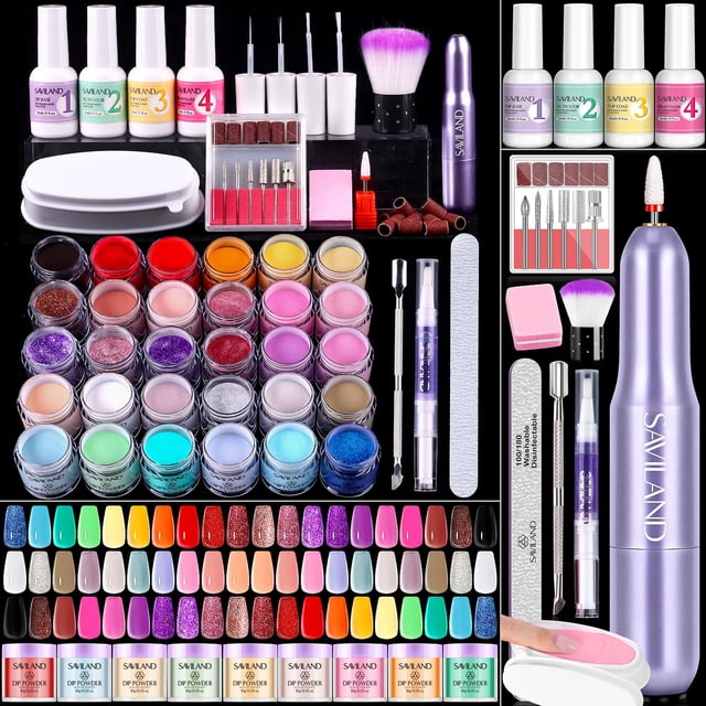 Kit de uñas en polvo SAVILAND con taladro: set de inicio de 30 colores