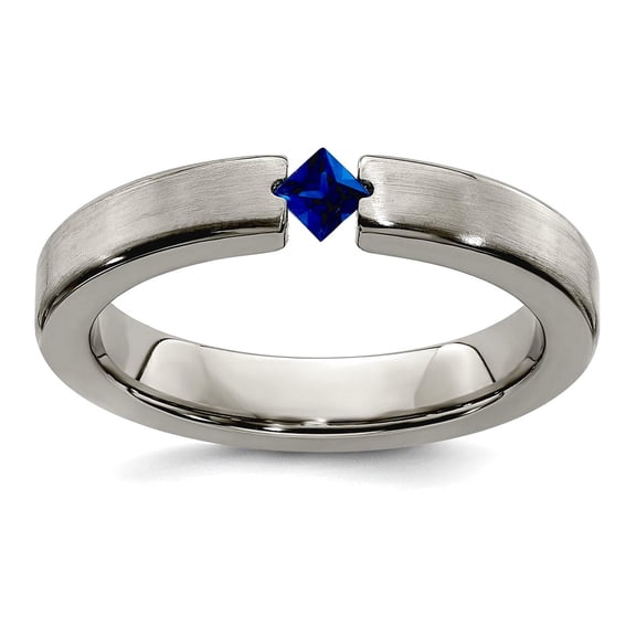 Titanium Brushed Sapphire 4mm Band Size 7 Ring for Women and Men - 2.9 Grams .19 cwt