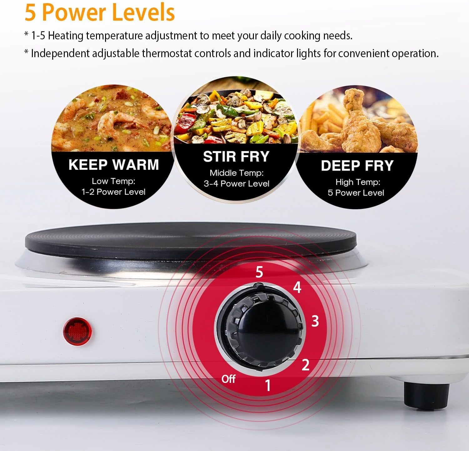 LASIEYO 2000W Portable Electric Double Burner, Dual Flat Electric Stove Burner Hot Plate for Cooking Kitchen Dorm Camping, White