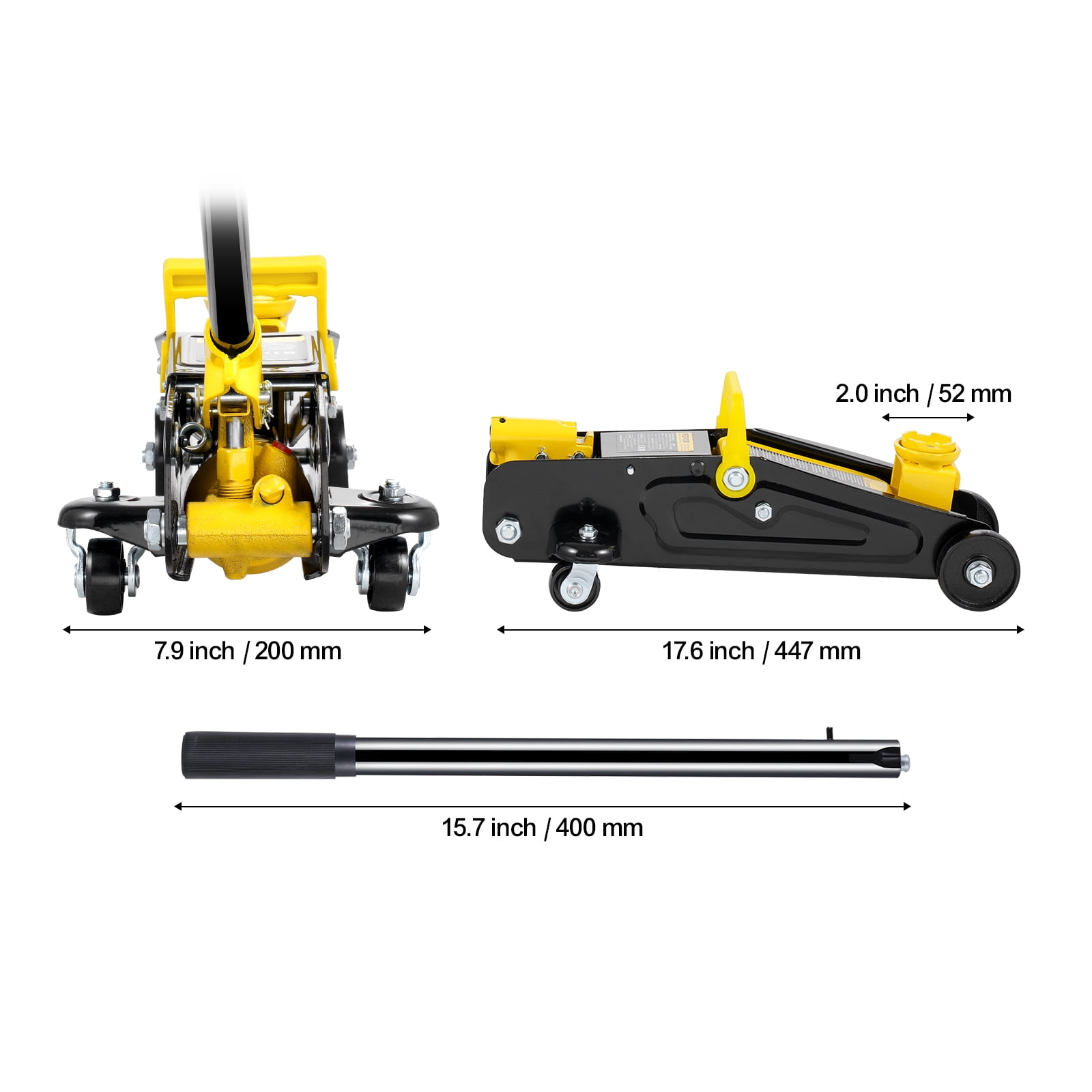 VEVOR Low Profile Floor Jack 2 Ton (4400 lbs), Heavy Duty Iron Hydraulic Racing Floor Jack, Hydraulic Car Jack, Single Piston Quick Lift Pump, 4.9"-13.2" Height Lifting Range (Yellow)