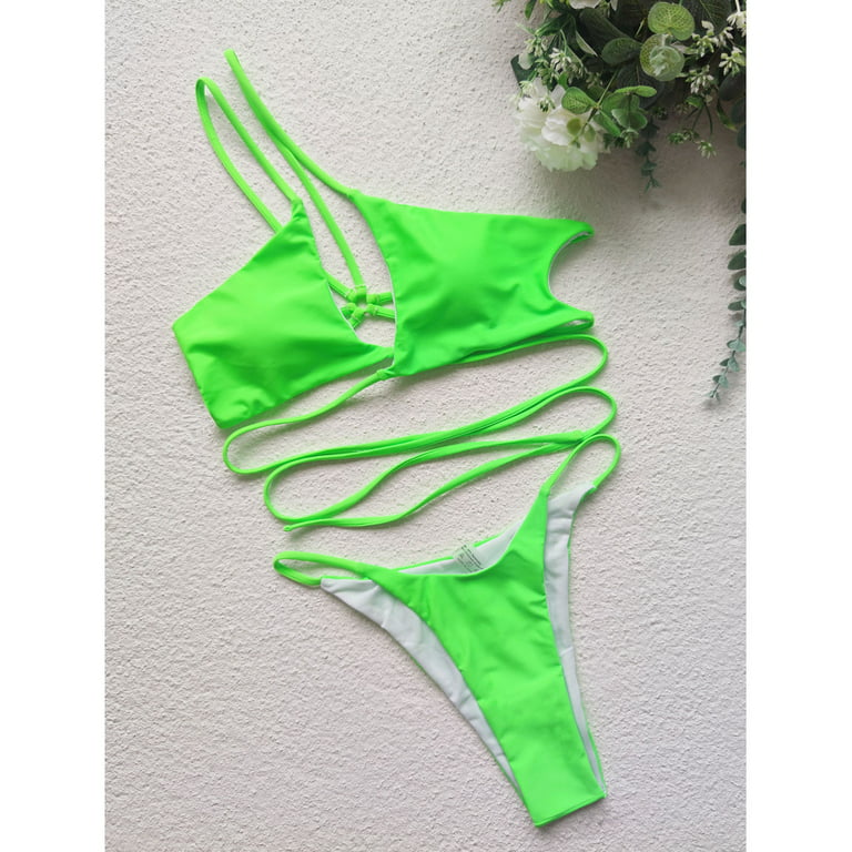 Cathalem Bathing Women Lace Up Bikini Top Push Up Swim Top Halter Retro  Bathing Suit Top Underwire Halter Bikini Tops for Women Underwear Green  X-Large 