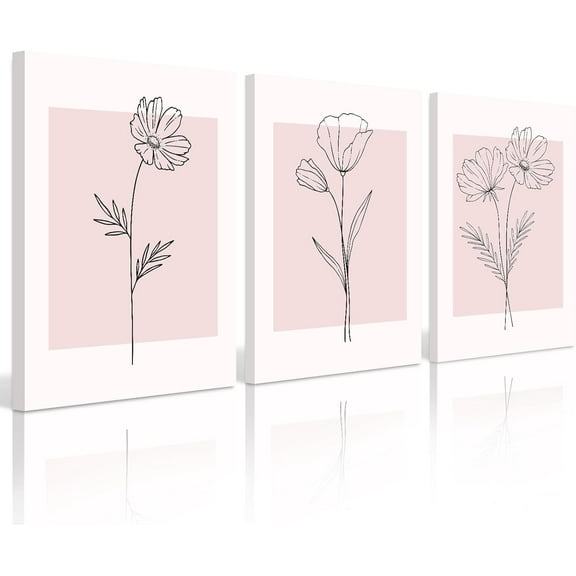 Pink Wall Art Pictures Decor Blush Pink Flower Canvas Painting Floral Botanical Wall Art Girl Room Poster Aesthetic Coquette Artwork for Bedroom Office Bathroom 16x24 Inch UND set of 3