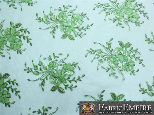 Lace Sequin Embroidered Floral Fabric Sorrel 52 Wide Sold by The Yard Aqua 