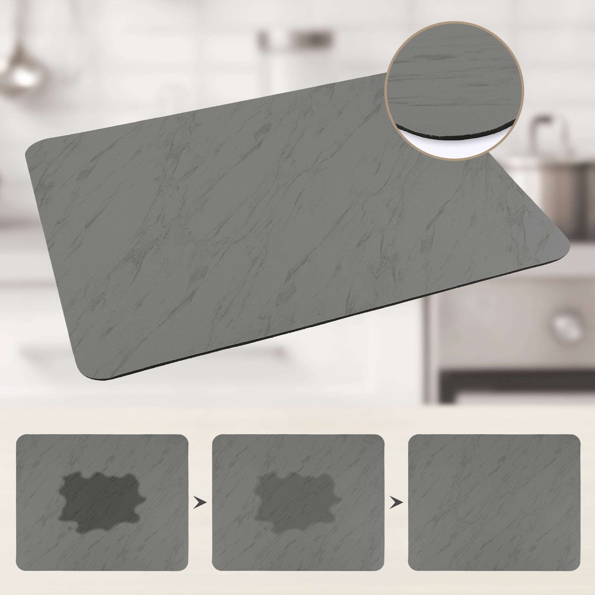 Unique Bargains Diatomaceous Stone Dish Drying Mat Dish Drying Mats Black 19.7*15.7 inch