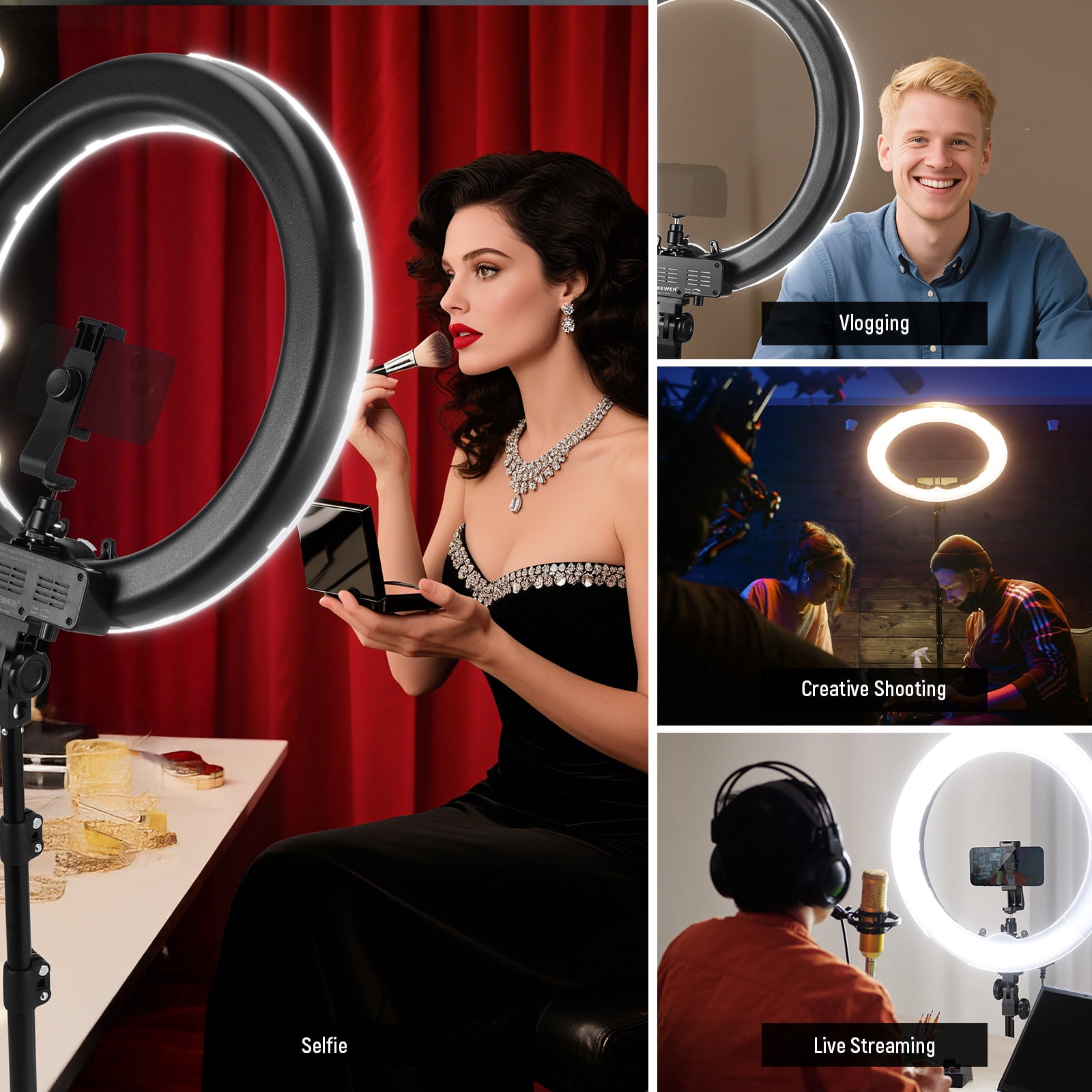 Neewer 55W Ring Light Kit with Stand & Phone Holder | 18" 5600K Dimmable LED for Selfie/Makeup/Photography, Compatible with iPhone – Model RL-18D