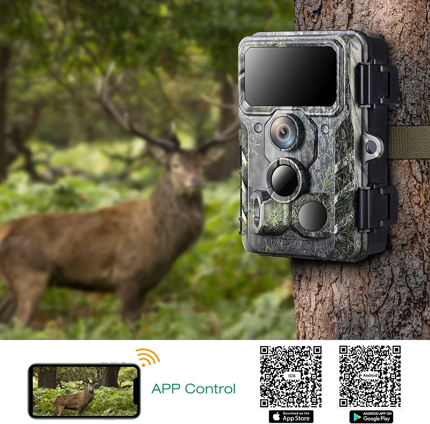 CAMPARK Trail Camera Wifi Bluetooth 30MP 4K Game Hunting Camera with 3 PIR Infrared Night Vision Waterproof IP66 for Wildlife Deer Scouting Hunting or Property Security