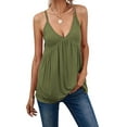 thumbnail image 2 of Women Bulid in Bra Casual Flowy Adjustable Spaghetti Strap Tank Top Army Green XS, 2 of 9