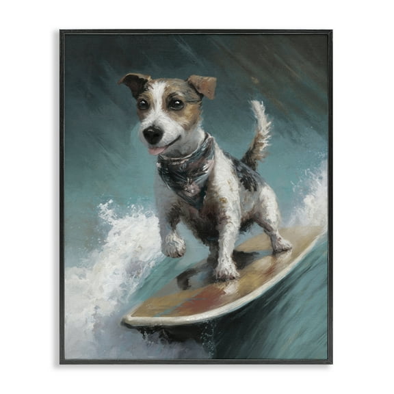 Stupell Industries Beachy Surfer Dog Animals Painting Black Framed Art Print Wall Art, 11 x 14