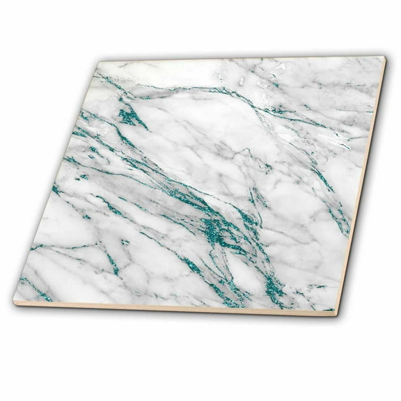 3dRose, Luxury Grey Aqua Teal Gem Stone Marble Glitter Metallic Faux Print , 6 Inch Ceramic Tile