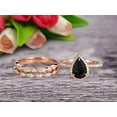 thumbnail image 2 of Milgrain Art Deco 8X5mm Pear Shape Black Diamond Moissanite Engagement Ring Set 2.75 Carat Weight Trio Set Stacking Matching Wedding Band Solid 10K Rose Gold Anniversary Ring, 2 of 5