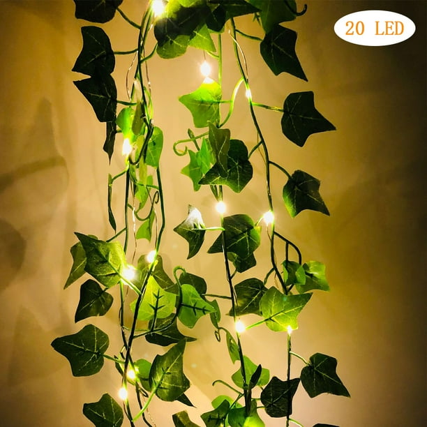 Cadena de luces LED de plantas artificiales, guirnalda de luces de hadas con batería de vid de hoja verde para decoración de boda y hogar