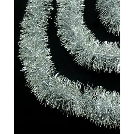 50' Shiny Silver Festive Christmas Foil Tinsel Garland - Unlit - 8 Ply