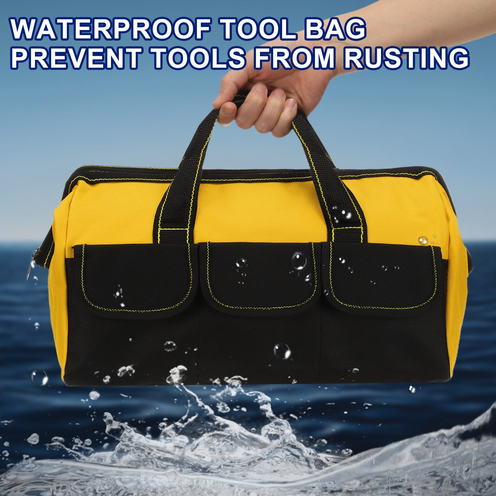 Uxcell Wide Mouth Tool Bag 14.2 Inch Oxford Cloth Tote Bag, Yellow