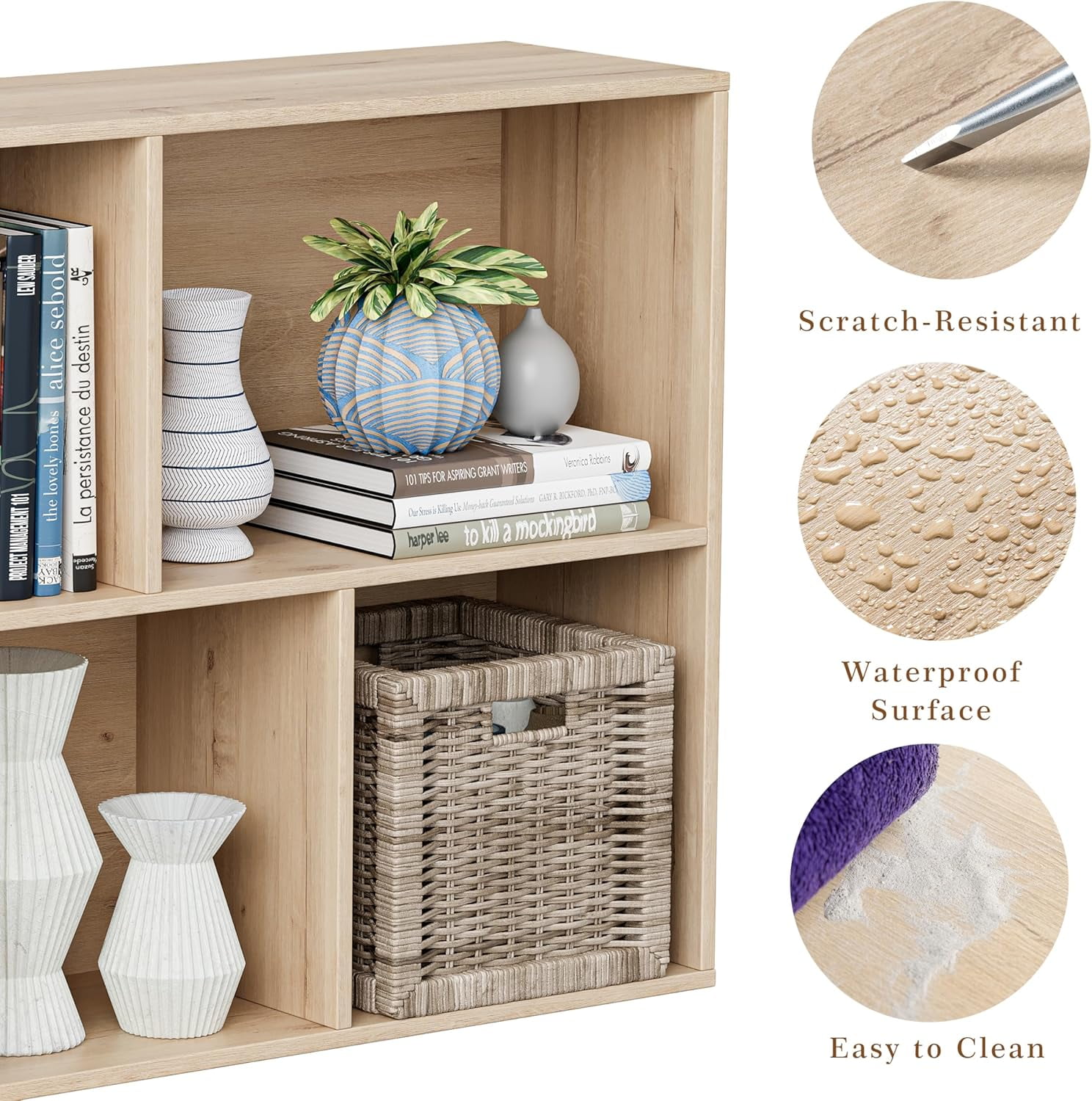 Anhdah 5 Cube Storage Organizer, Cube Bookcase Closed Back Panel Bedroom, Living Room, Home Office, Closet Bookshelves White Oak