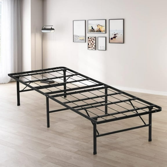 Dkelincs 14 inch Twin Bed Frame Metal Platform Folding Mattress Foundation Platform Heavy Duty Steel Slat Bed Frame with Storage Space, Black