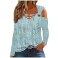 thumbnail image 2 of WXLWZYWL Womens Cold Shoulder Tops and Blouses Long Sleeve Shirts Criss Cross Scoop Neck Tops Fall Clohtes 2024 Trendy, 2 of 5