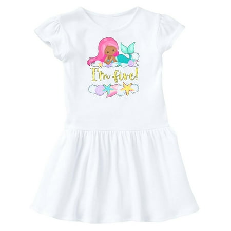 

Inktastic I m 5 Mermaid with Pink Hair and Shells Gift Toddler Girl Dress