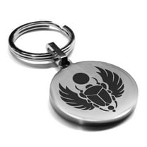 Stainless Steel Scarab Good Luck Charm Round Medallion Keychain Circle Ring