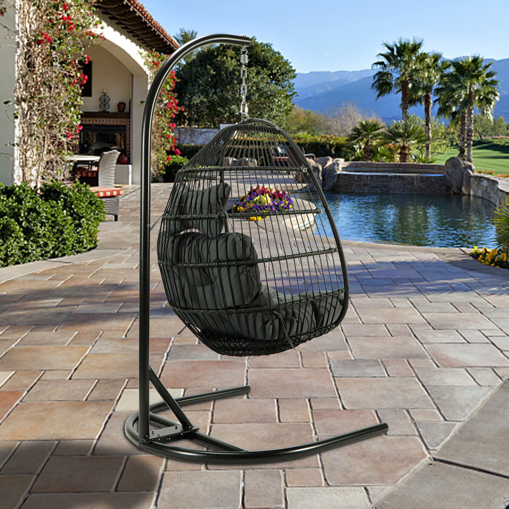 UHOMEPRO Hanging Egg Chair with Stand, Wicker Outdoor