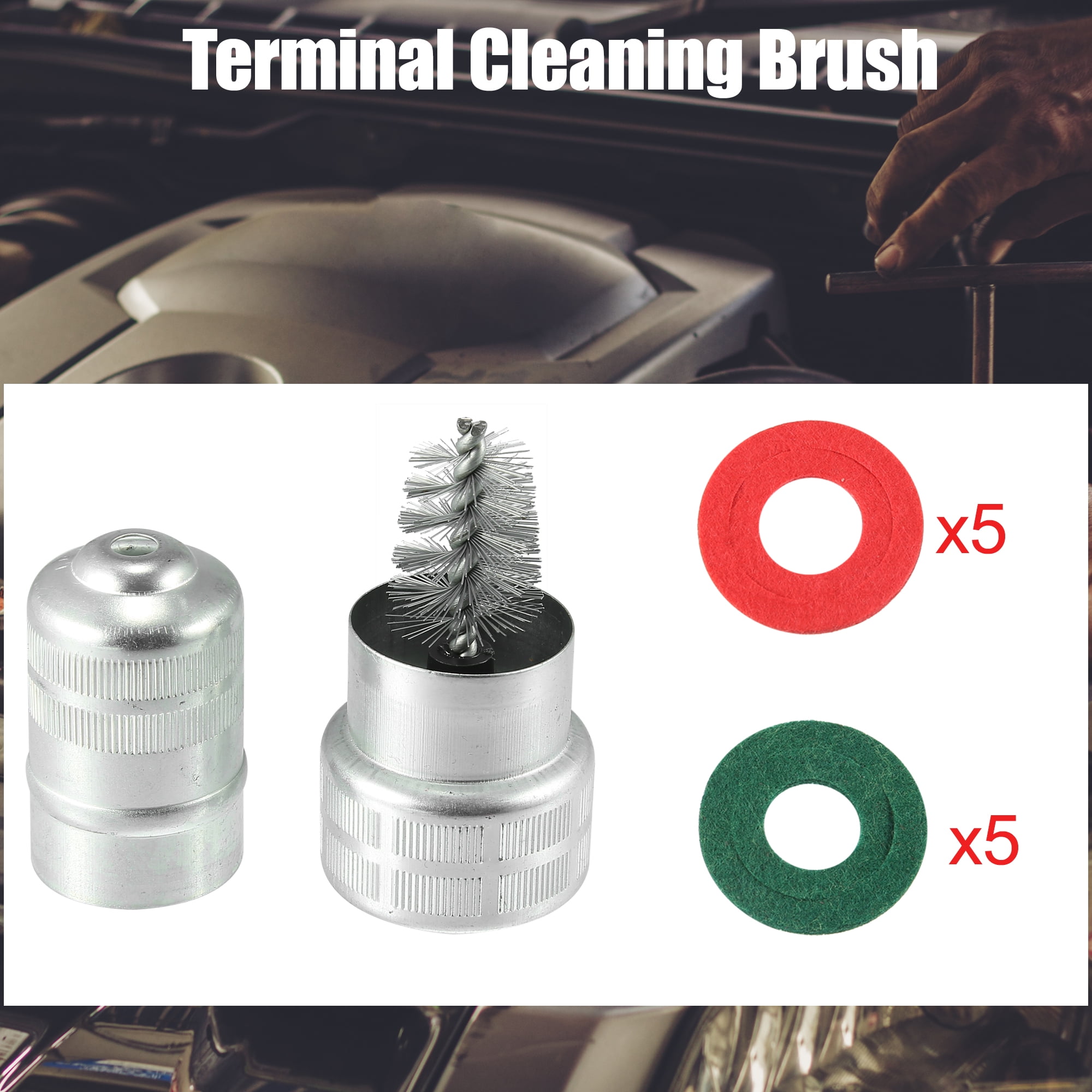 Unique Bargains 2pcs Car Battery Terminal Cleaning Brush with 10pcs Anti Corrosion Washers