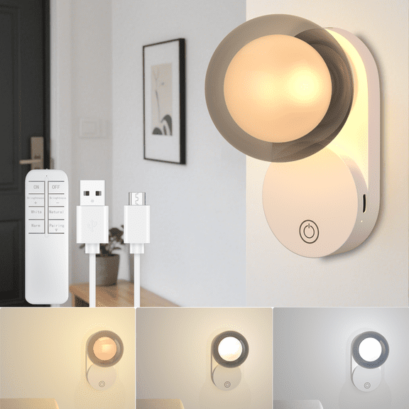 Gefolly Small Magnetic Rechargeable Battery LED Sconce Light, Modern Globe Glass Wall Lamp 3 Color Lighting Dimmable for Bedroom Living Room Hallway，White