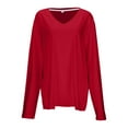 thumbnail image 4 of DHFJKG Women's V Neck Long Sleeve T Shirt Casual Workout Yoga Top Solid Color Loose Fit Basic Tee Spring Fall Stylish Tops, 4 of 5