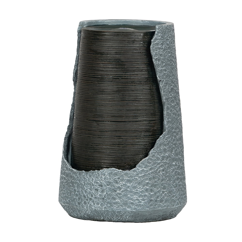 CoSoTower 17X17X26" Indoor Outdoor Polyresin Water Fountain, Unique Broken Urn Fountain Chic Dynamic Modern Design with Light for Garden, Lawn, Backyard, Porch