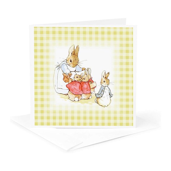 3dRose, Image of Peter Rabbit On Cream Checks, 1 Greeting Card with envelope