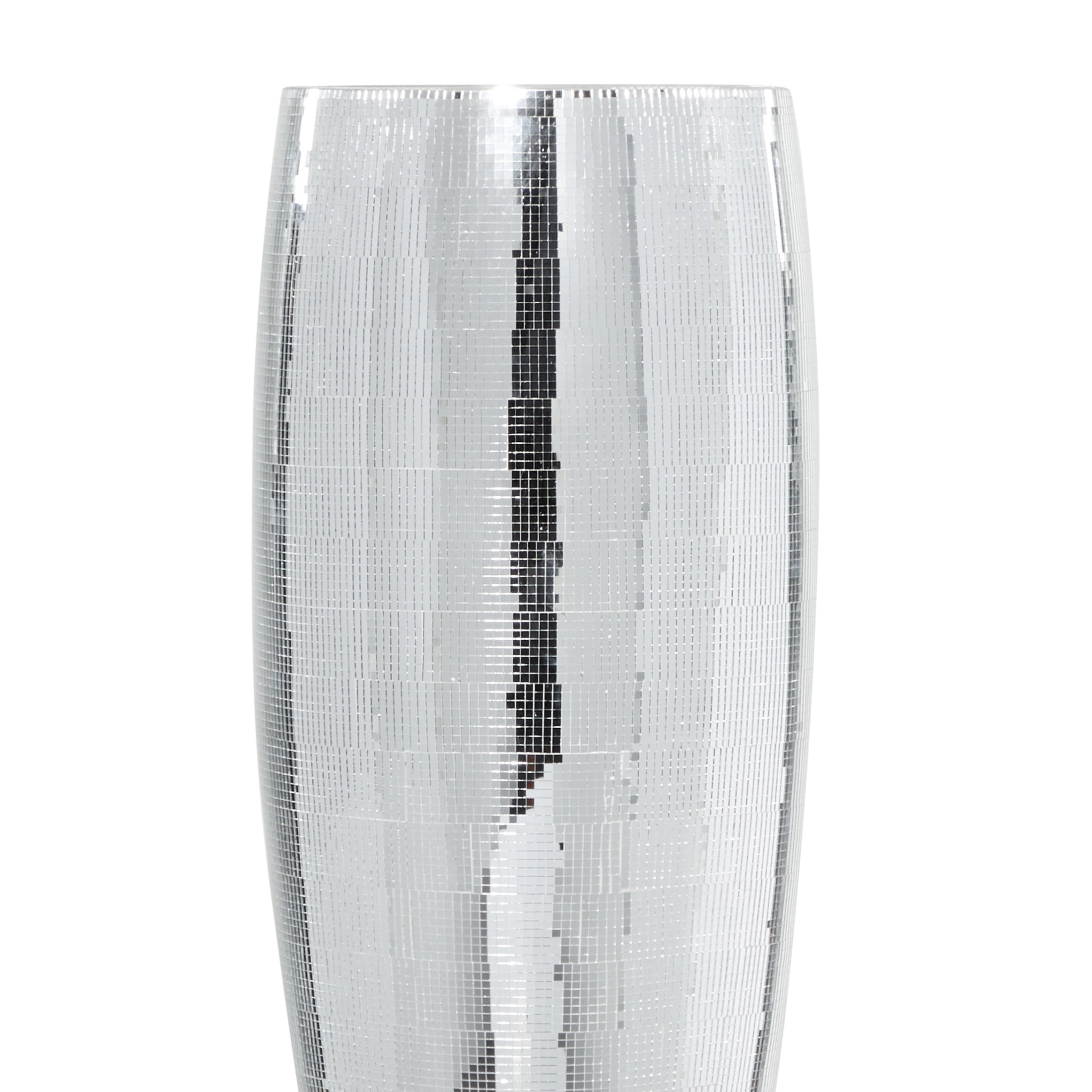 DecMode 48" Tall Champagne Flute Shape Silver Polystone Vase with Mosaic Mirror Inlay
