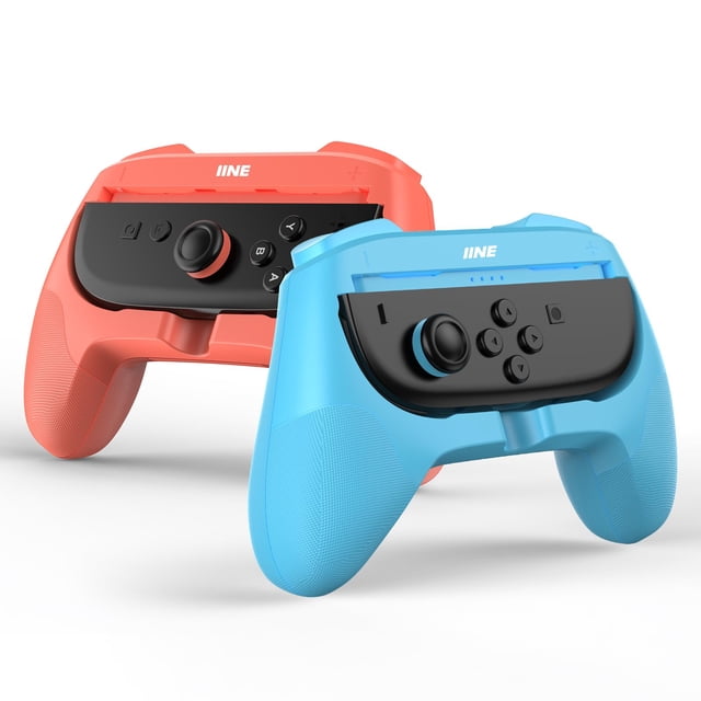 IINE Switch 2 Controller Grips, Ergonomic Design Joypad Grips for Comfortable Gaming, 2 Pack Wear-resistant Handle Kit for Switch, Family Children Game Accessories (Orange-Blue)