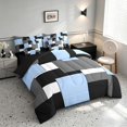 thumbnail image 2 of Manfei Light Blue Gray Square King Bedding, Minimalism Geometric Grid King Bed in a Bag, Black Reversible 7pcs, 2 of 6